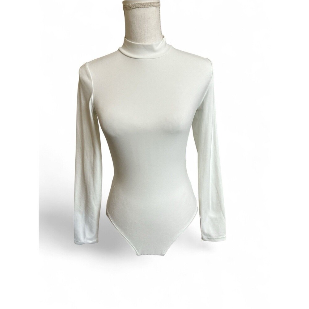 NWT CRZ Yoga Women's S White Long Sleeve Mock Neck Bodysuit Butterluxe NEW